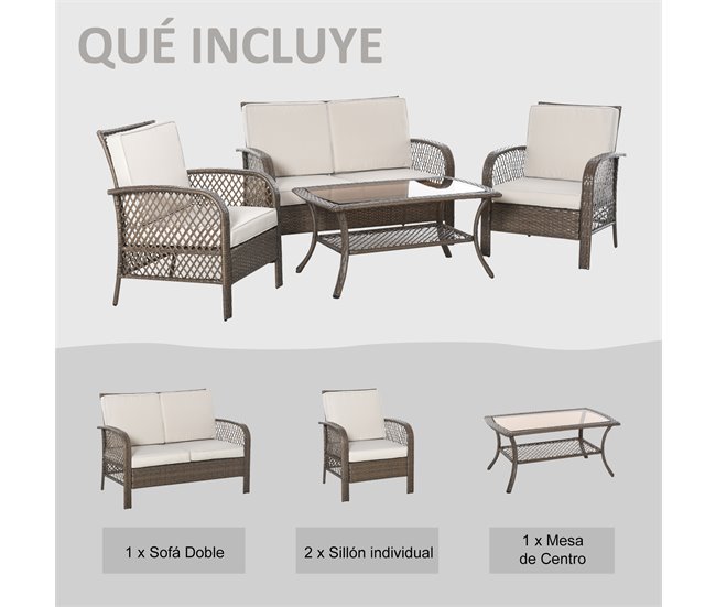 Muebles de Jardín de Ratán Metal, Ratán PE, Poliéster Outsunny Marron