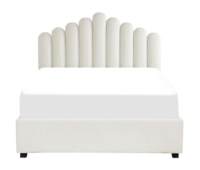 Beliani Cama con almacenaje Terciopelo VINCENNES 147x214 Blanco/ Beige