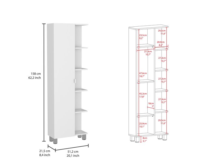 Mueble Esquinero de Baño Urano, con 5 estantes Blanco