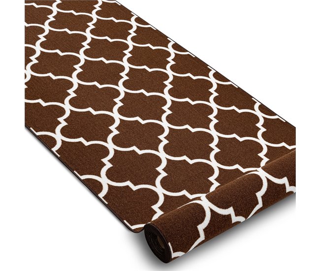 Alfombra de pasillo con refuerzo de goma  Enrejado Trébol marroq 80x820 Marron