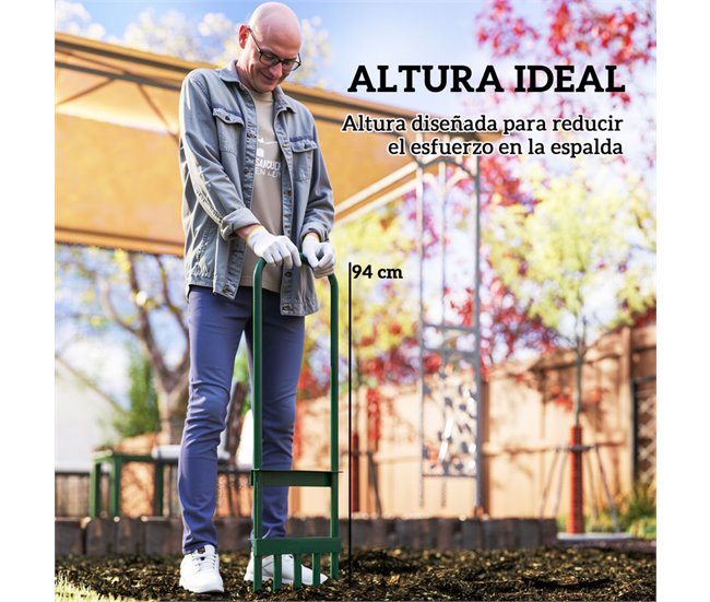 Aireador Púas Huecas Acero Outsunny Verde