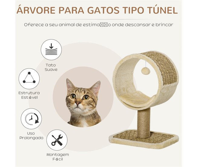 Árbol para Gatos Aglomerado de Madera, Felpa, Yute y Algas PawHut Beige