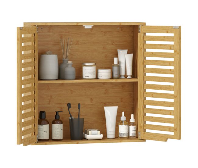 Armario de Pared Bambú HOMCOM, hogar - baño Marron