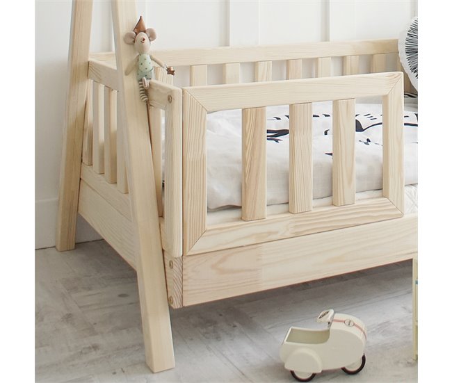 Cama cabaña con barandilla y somier patas de Thaïs Madera
