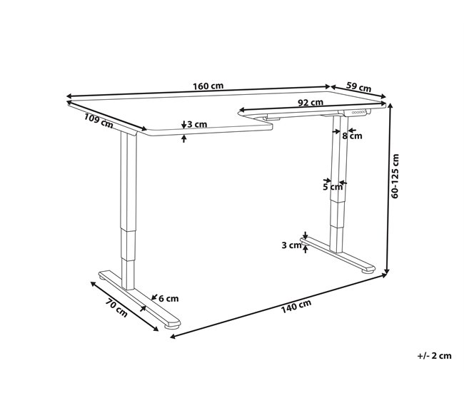 Beliani Escritorio esquinero regulable eléctrico DESTINES 160x109 Blanco