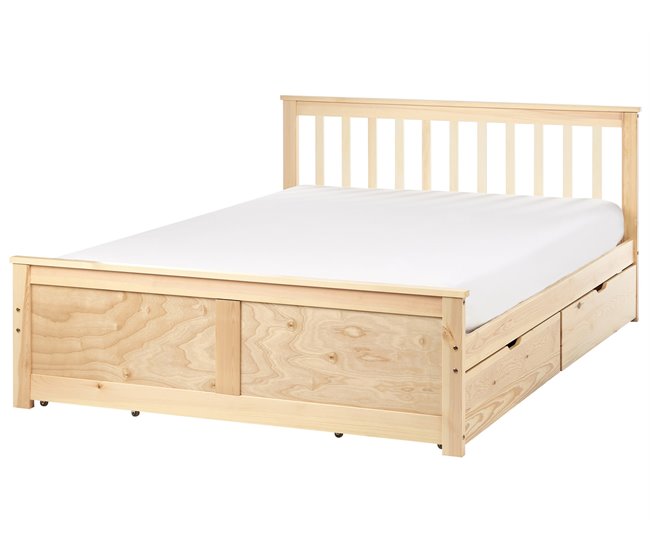 Beliani Cama con cajones Madera de pino OLENDON 150x206 Madera Clara