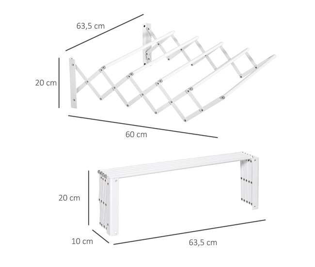 Tendedero de pared Metal HOMCOM Blanco