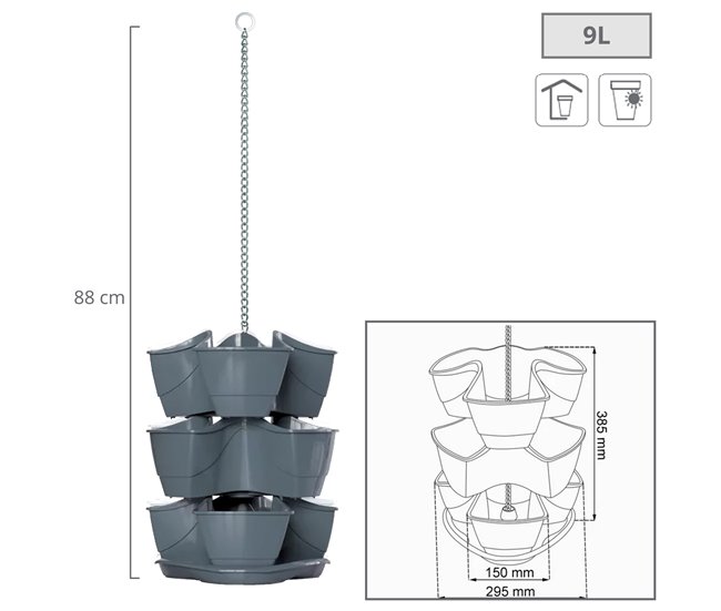Jardín vertical colgante COUBI HERBAL 9L Gris