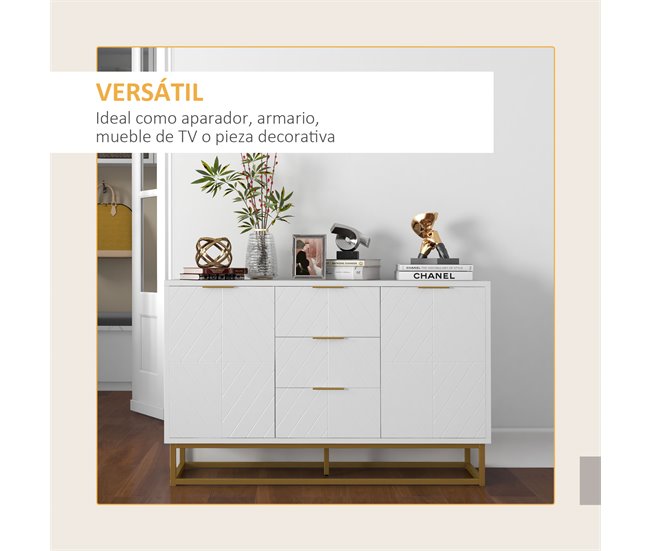 Aparador Auxiliar MDF, Metal HOMCOM, hogar - muebles de comedor 120 Blanco
