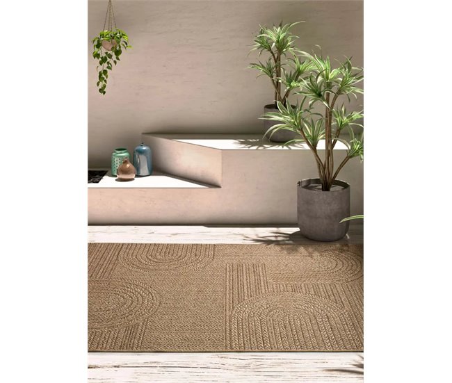 Alfombra exterior/interior geométrica efecto yute ACRA - ATTICGO 80x150 Natural