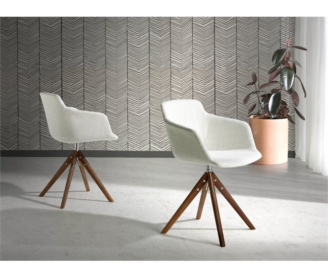 ANGEL CERDA Silla comedor giratoria tela beige Nogal