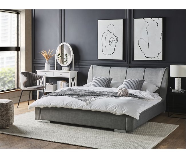 Beliani Cama de agua Piel NANTES 188x237 Gris Claro