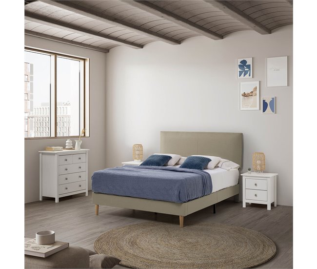 Estructura de cama tapizada Lauren 140x190 Beige