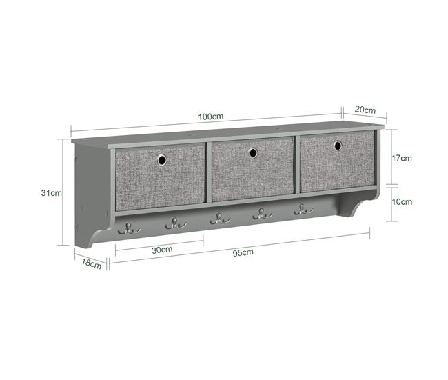 Perchero de pared con 5 ganchos y 3 cajones FRG282-HG SoBuy Gris