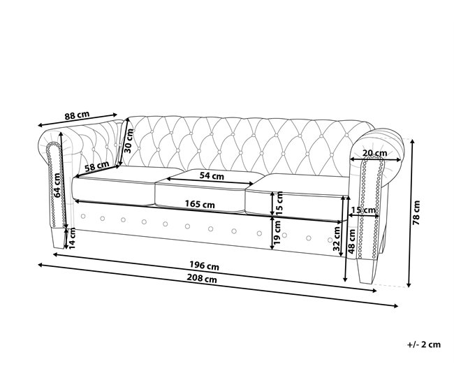Beliani Sofá de 3 plazas Poliéster CHESTERFIELD Beige