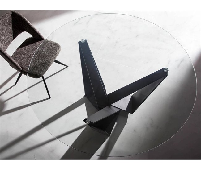 ANGEL CERDA Mesa comedor redonda cristal templado y acero negro 150x150 Transparente