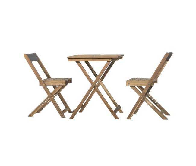 Set de balcón SUMMER con mesa y 2 sillas color roble y gris Acacia