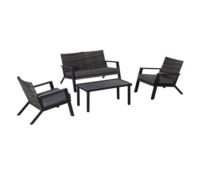 Muebles de Ratán Ratán PE, Poliéster, Espuma, Metal Outsunny Negro