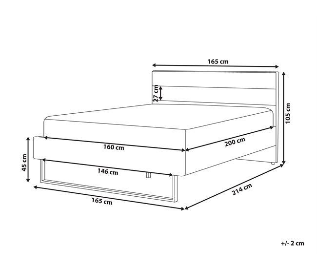 Beliani Cama con somier Terciopelo BELLOU 214x165 Gris Oscuro