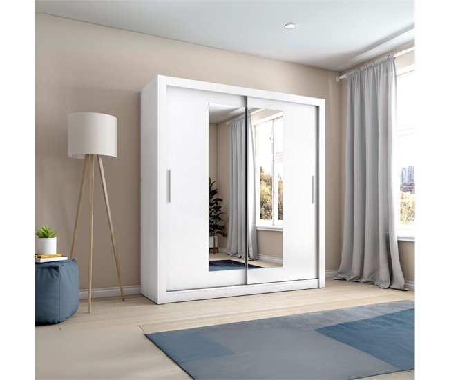 Armario Sava  puertas correderas + espejo sahara 182 Blanco