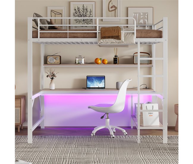 Cama alta para niños 145x204 Blanco