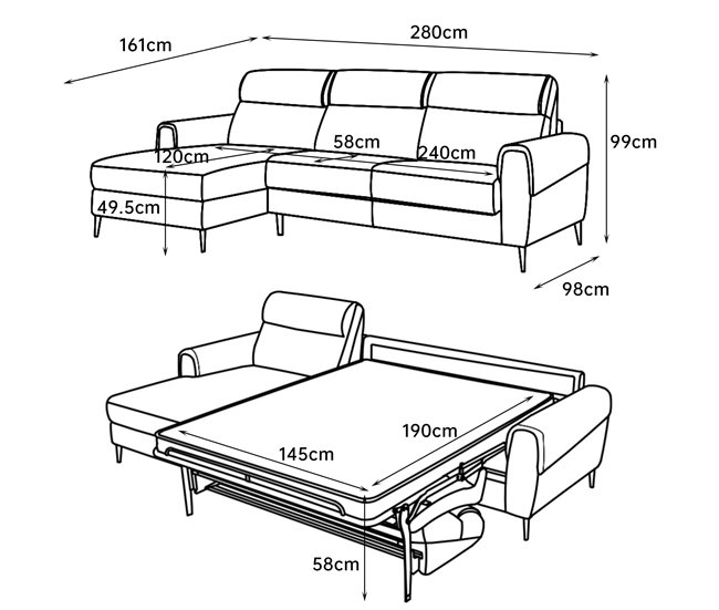 Chaise longue con cama ELIA Gris