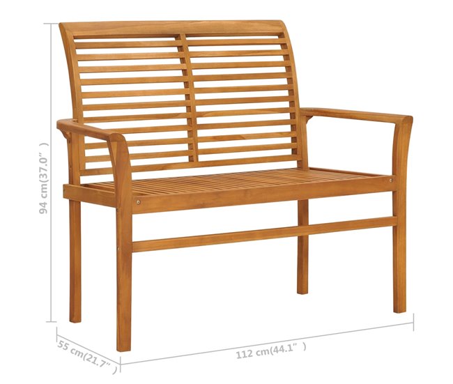 Banco de jardín madera maciza de teca y cojín 112x55 Antracita
