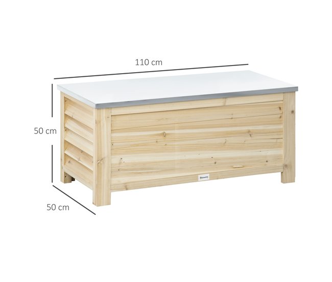 Baúl de Almacenaje Madera de Abeto, Metal Galvanizado Outsunny Marron