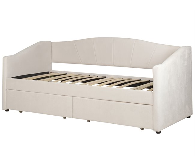 Beliani Cama con almacenaje Poliéster VITTEL 214x98 Beige
