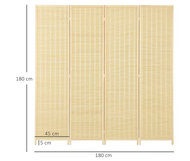 Biombo Separador Bambú, Algodón, Madera de Pino HOMCOM Marron