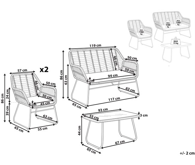Beliani Conjunto de jardín Ratán sintético MINORI Natural