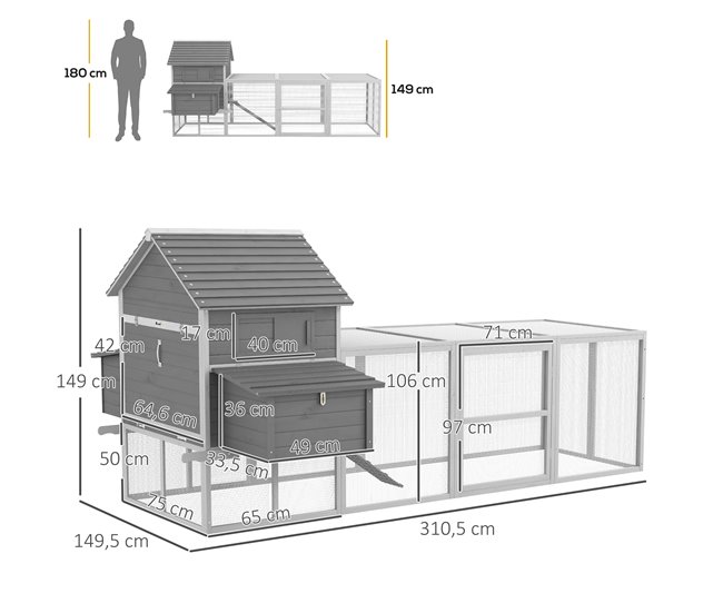 Gallinero Madera de Abeto Gris