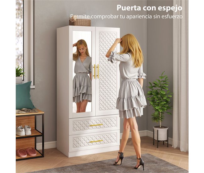 Armario Ropero MDF, Vidrio HOMCOM, hogar - muebles de dormitorio Blanco