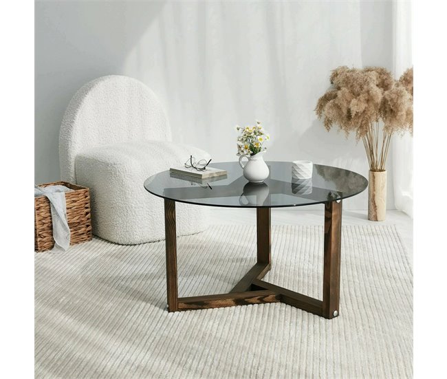 Mesa de centro de vidro 75x75 Madera Oscura