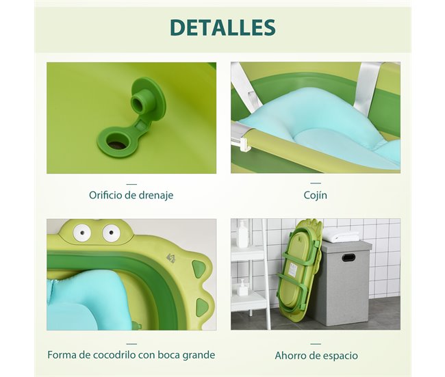 Bañera Plegable para Bebé PP, TPE HOMCOM Verde