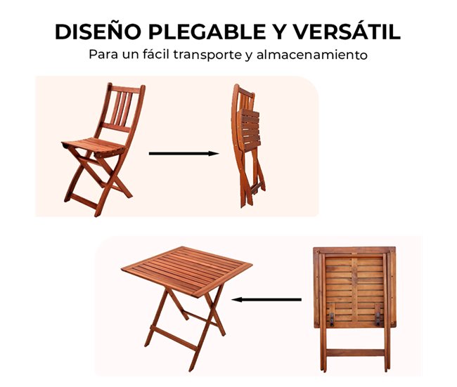 YOEVU -Set de Madera de Acacia, 1 Mesa y 2 Sillas Plegables Acacia