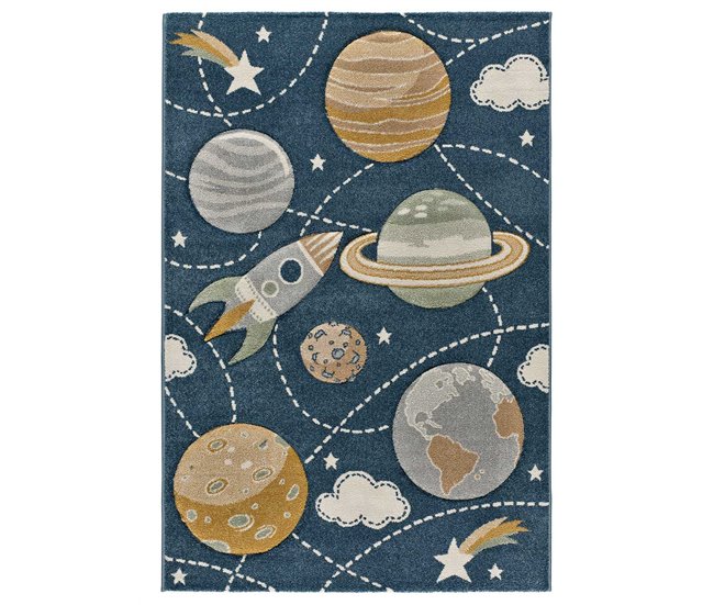 Alfombra infantil arcoíris BALLOON - ATTICGO 120x170 Azul