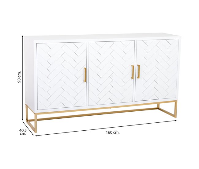 Aparador de 3 puertas de madera y metal Blanco