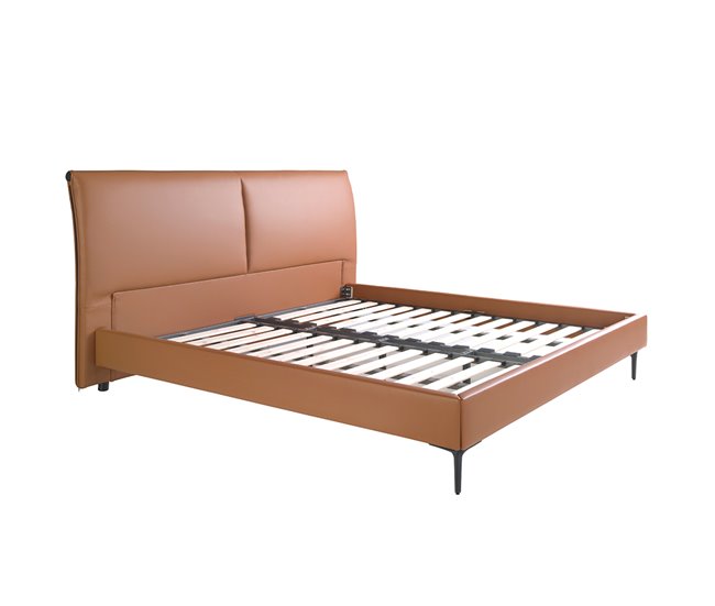Cama matrimonio tapizada en polipiel Marron