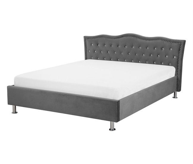 Beliani Cama con somier Terciopelo METZ 168x217 Gris Oscuro