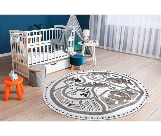 Alfombra FUN Land para niños la aldea calles circulo 160x160 Blanco