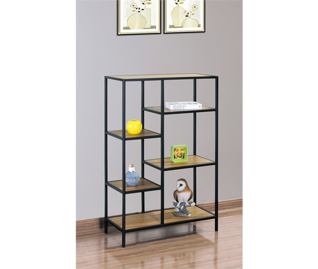Estanteria color roble 6 huecos. LILY Negro/ Madera