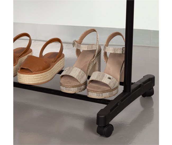 Max Home Burro ropa doble altura con zapatero y ruedas Negro