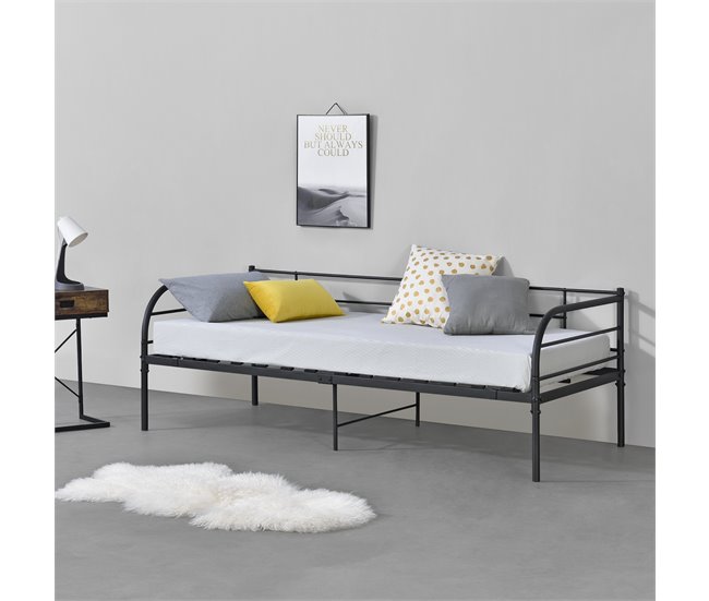 Cama Individual Falun Diván con reposacabezas Metal Negro
