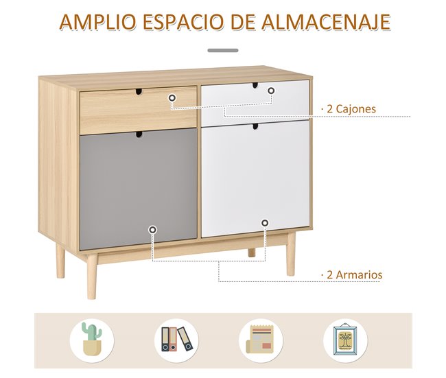 Aparador Auxiliar MDF HOMCOM, hogar - muebles de comedor 100 Multicolor