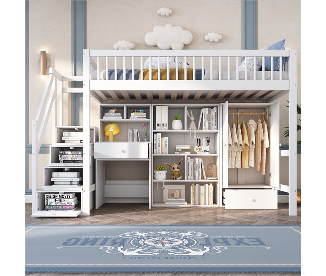 Cama alta para niños Blanco