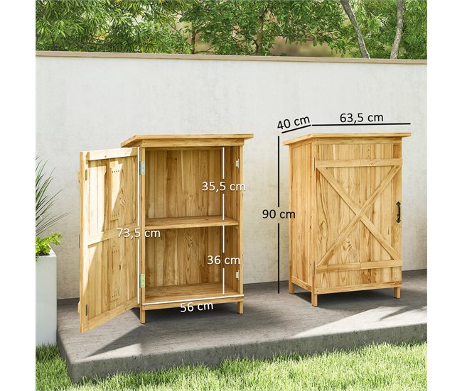 Armario de Jardín Madera de Abeto, Acero Galvanizado Outsunny Marron