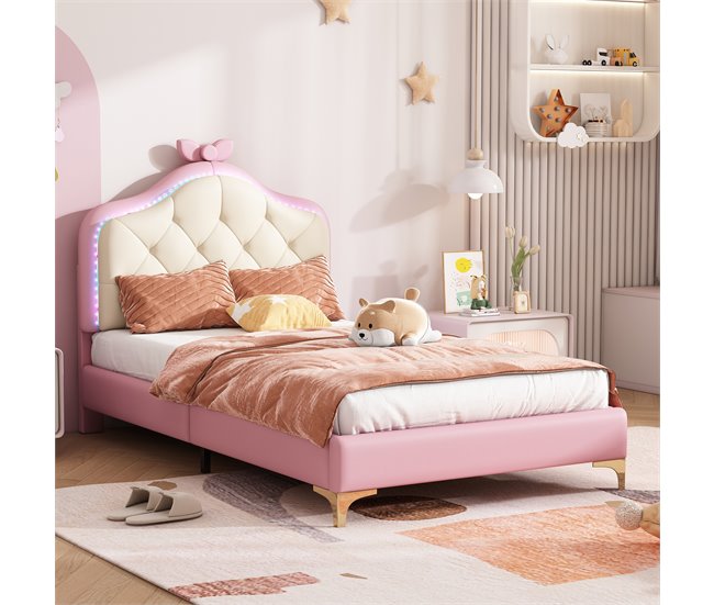 Cama infantil de pu Rosa