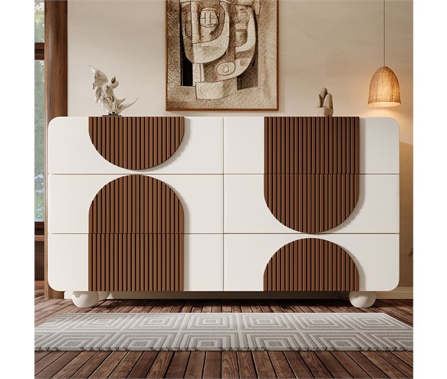 Cómoda doble con 6 cajónes Natural/ Blanco