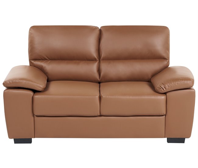 Beliani Sofá de 2 plazas Piel sintética VOGAR Dorado